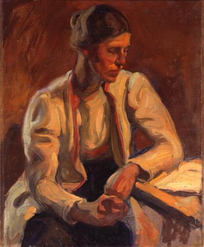 Pekka Halosen maalaus Jääsken puvussa, 1905, öljymaalaus