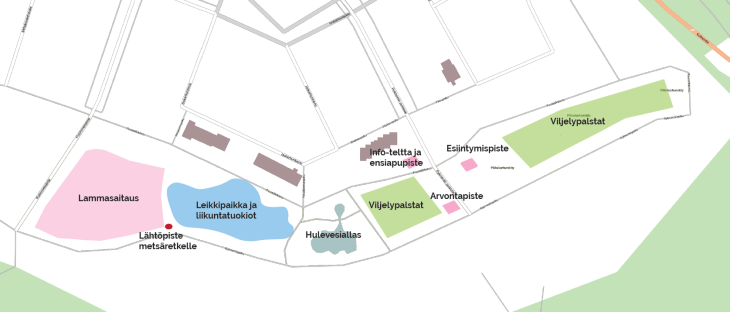 Puustellinmetsän puiston avajaistapahtuman kartta 11.9.2020