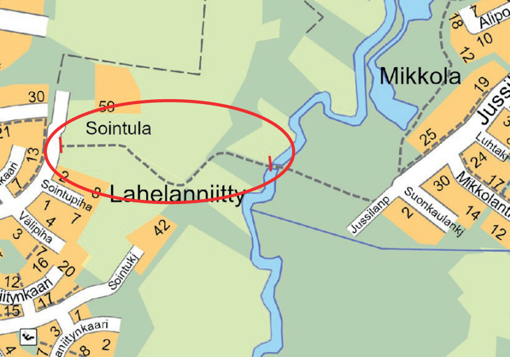 Pinnattava alue välillä Lahela-Mikkola