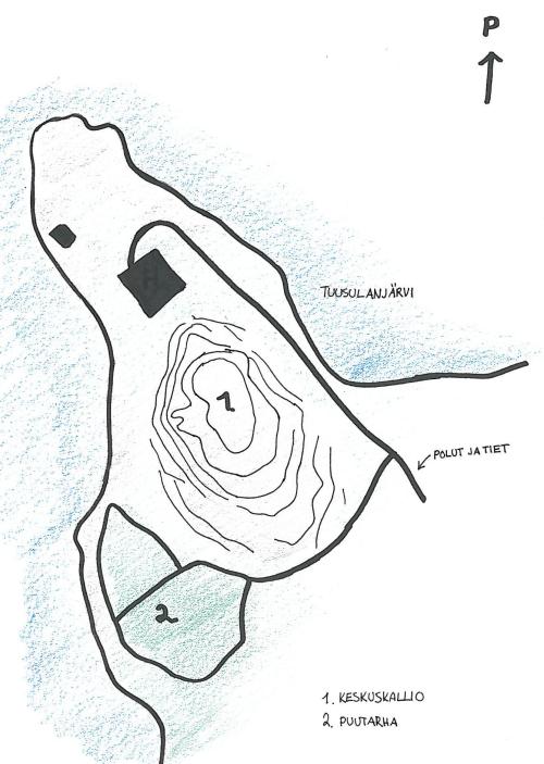 Halosenniemen käsinpiirretty kartta
